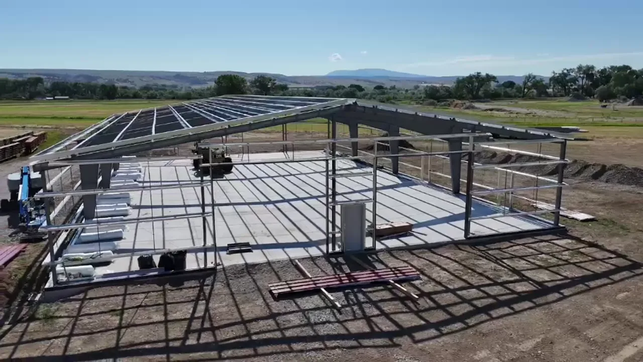 Play drone view of an MCMW steel building frame