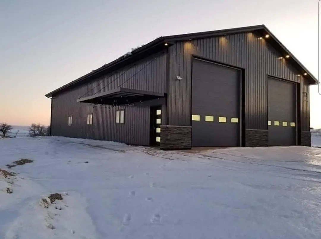 Completed dark steel shop in winter conditions